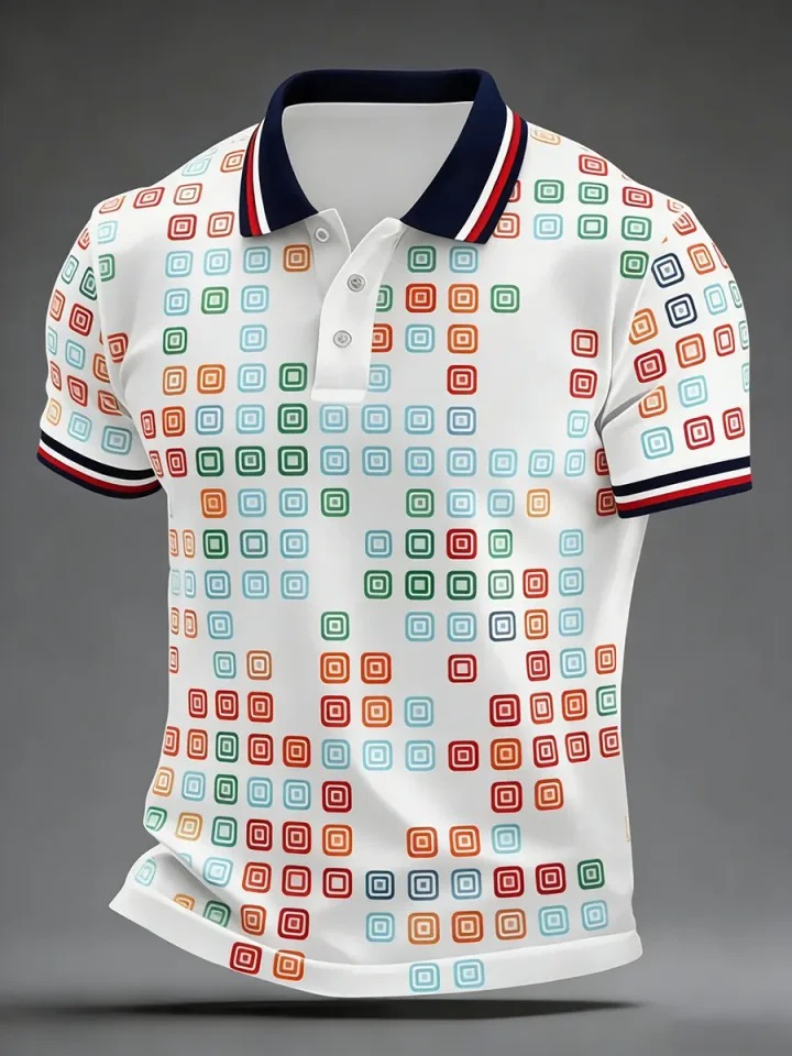 Camisa polo High Quality geométrico Art estampado de manga corta