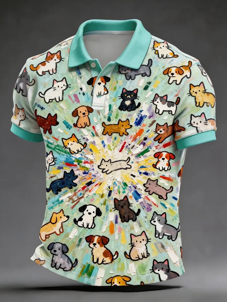 Camisa polo High Quality geométrico Art estampado de manga corta