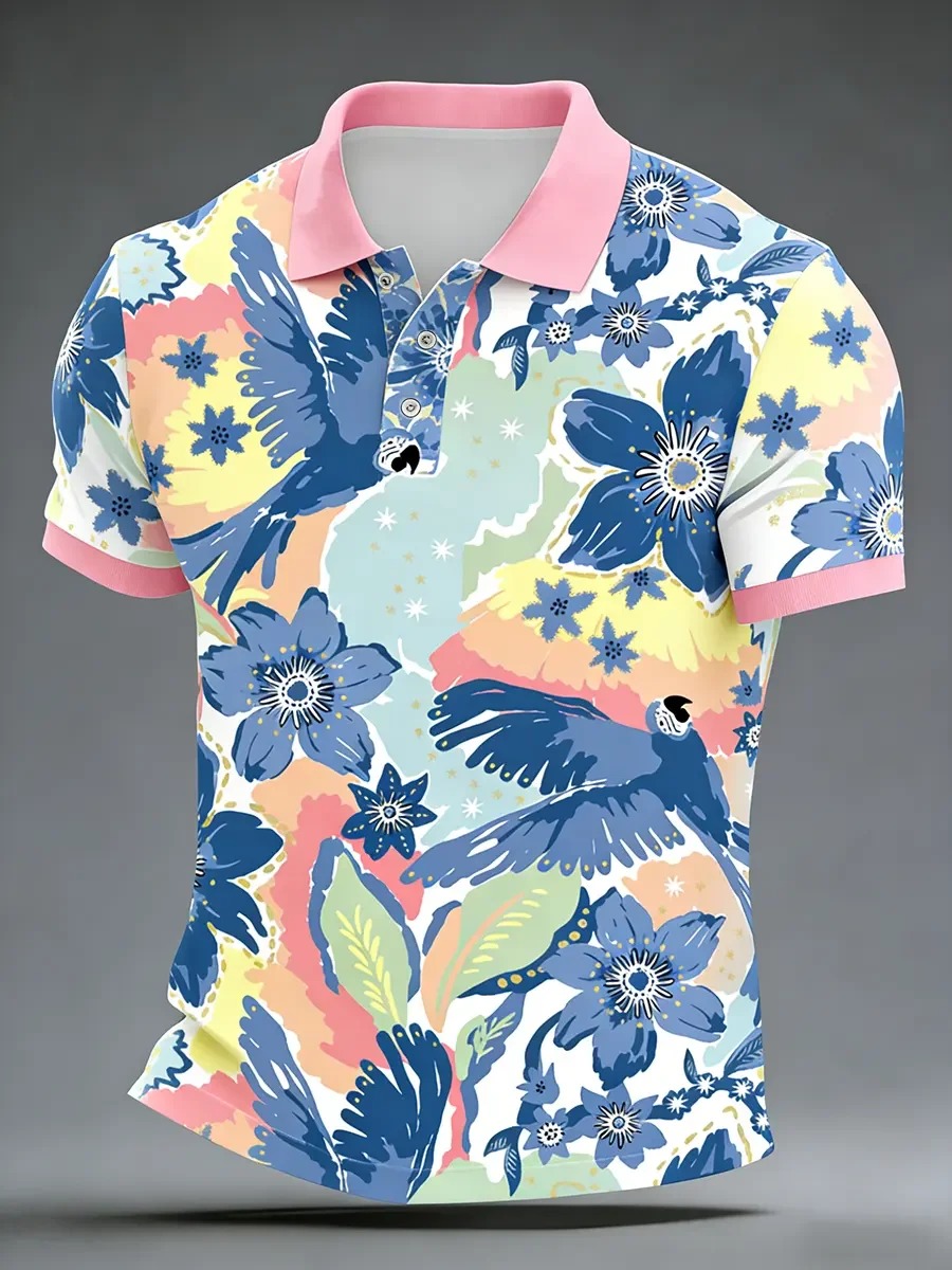 Camisa polo High Quality geométrico Art estampado de manga corta