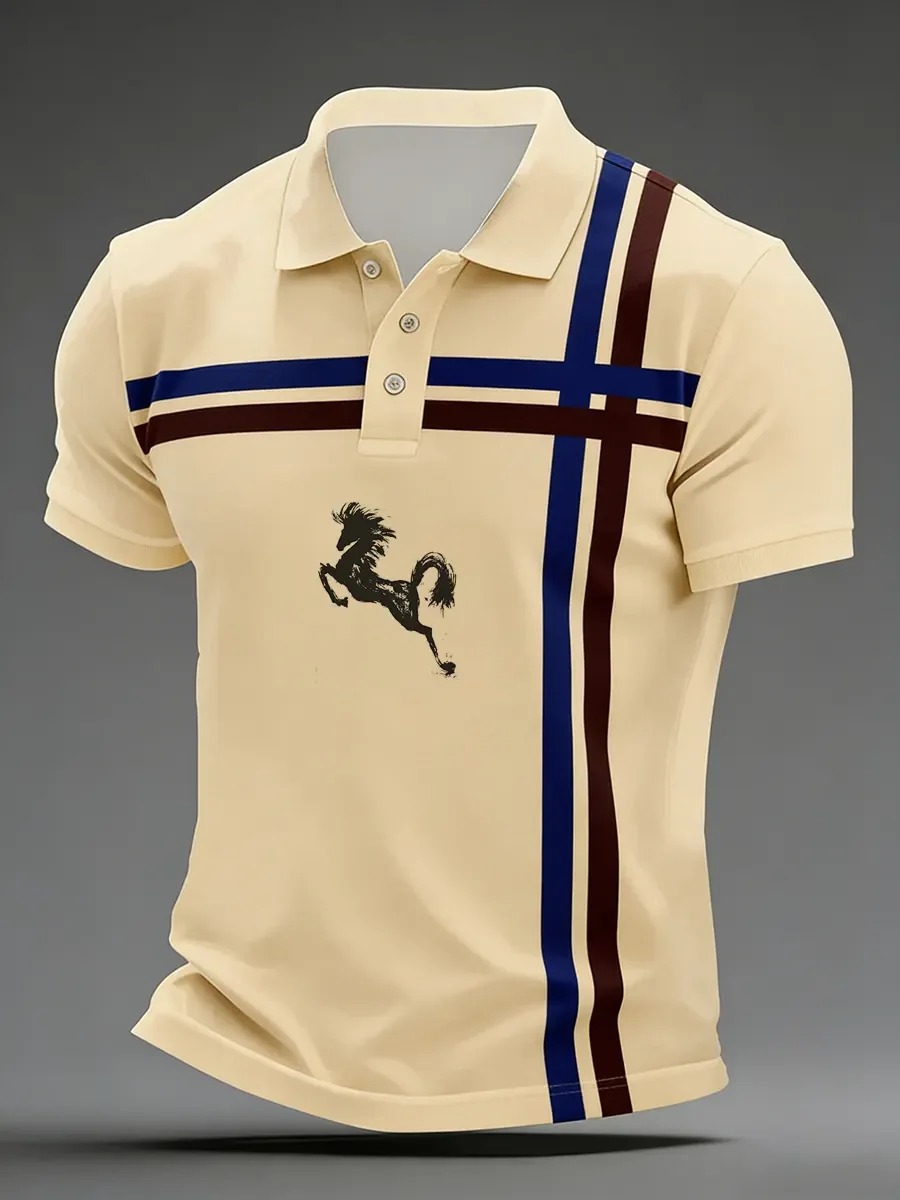 Camisa polo High Quality geométrico Art estampado de manga corta
