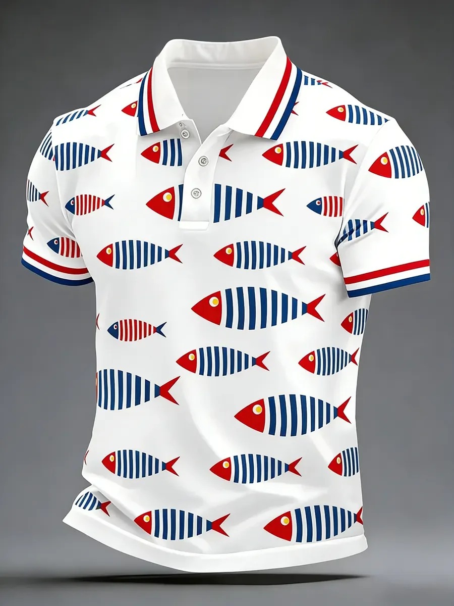 Camisa polo High Quality geométrico Art estampado de manga corta