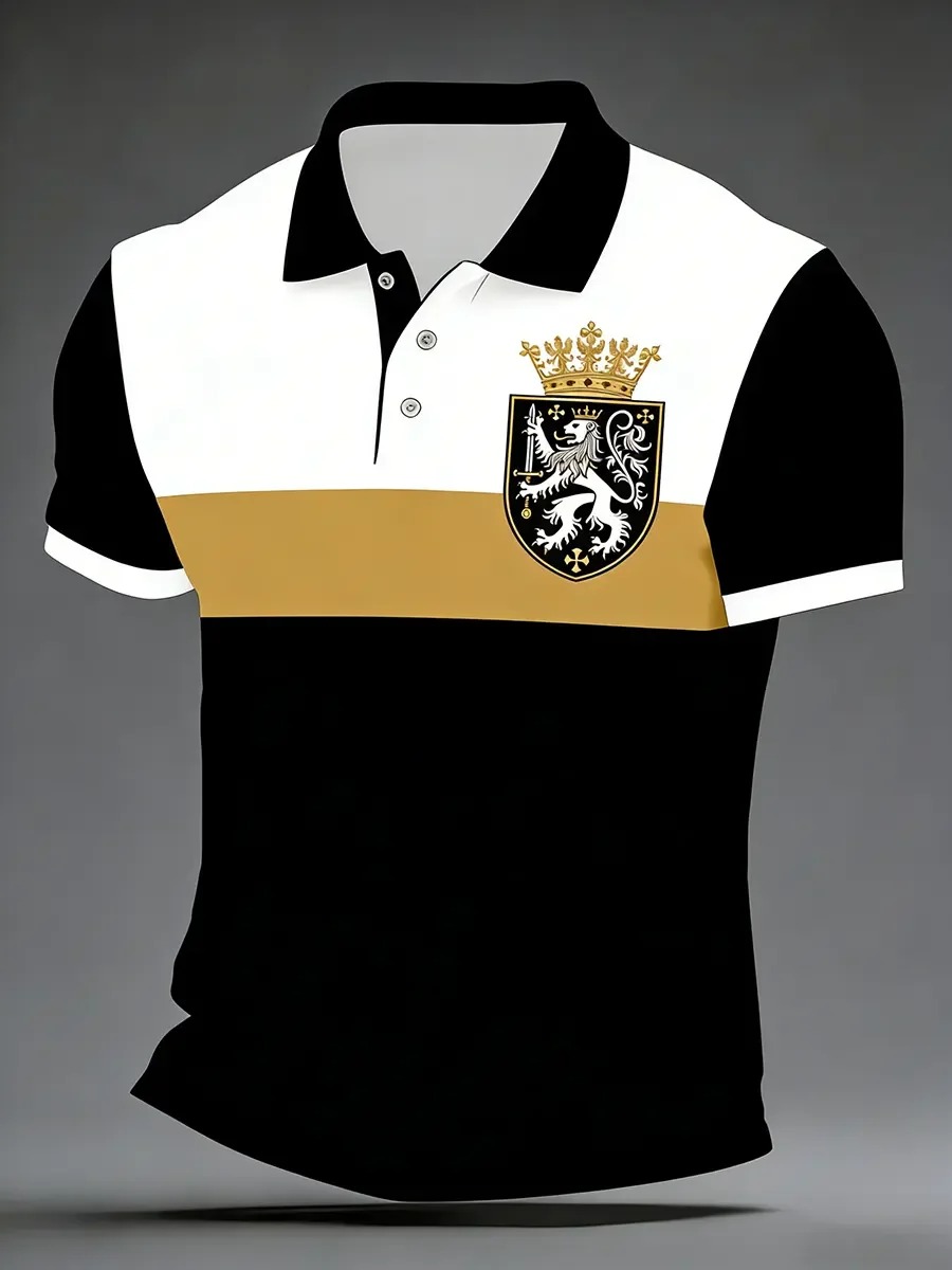 Camisa polo High Quality geométrico Art estampado de manga corta