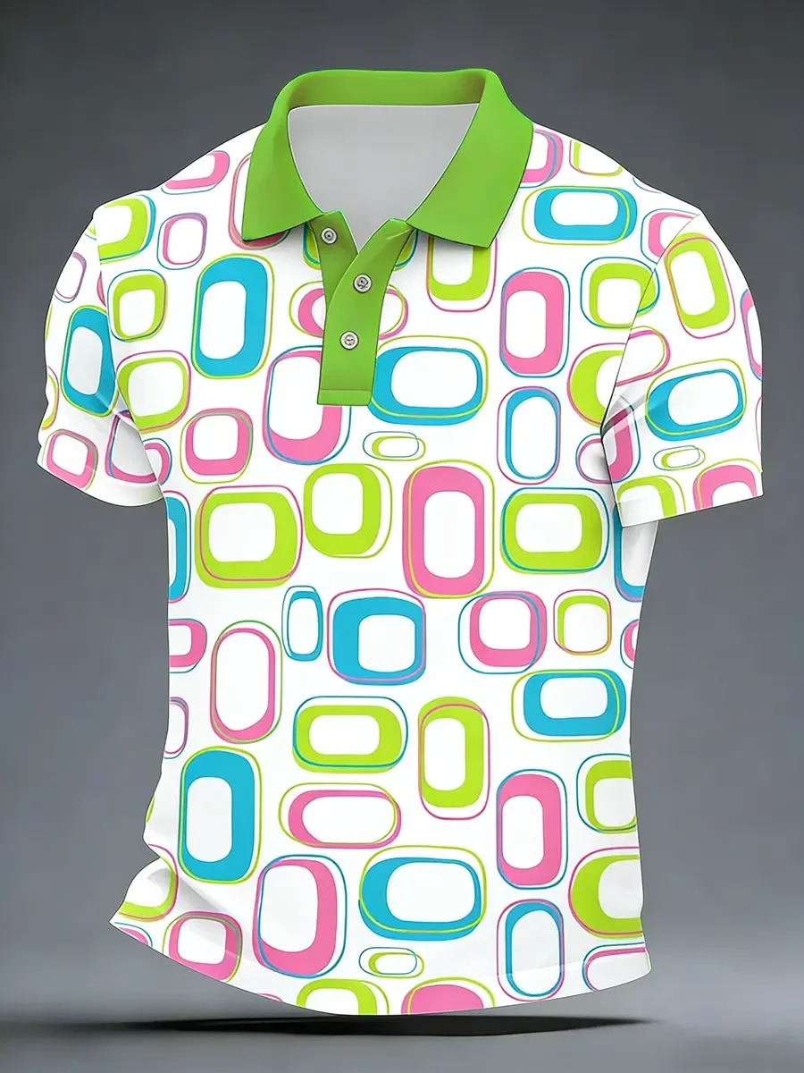 Camisa polo High Quality geométrico Art estampado de manga corta