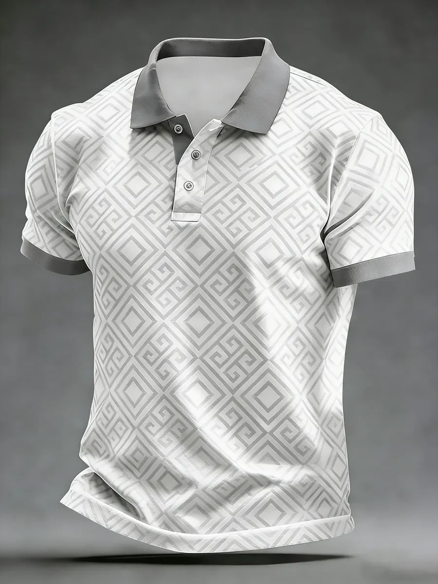 Camisa polo High Quality geométrico Art estampado de manga corta