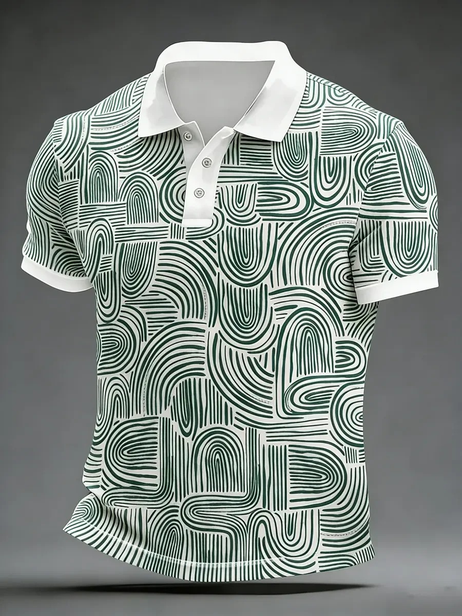 Camisa polo High Quality geométrico Art estampado de manga corta