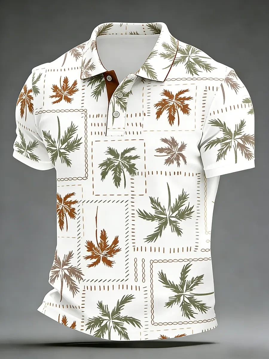 Camisa polo High Quality geométrico Art estampado de manga corta