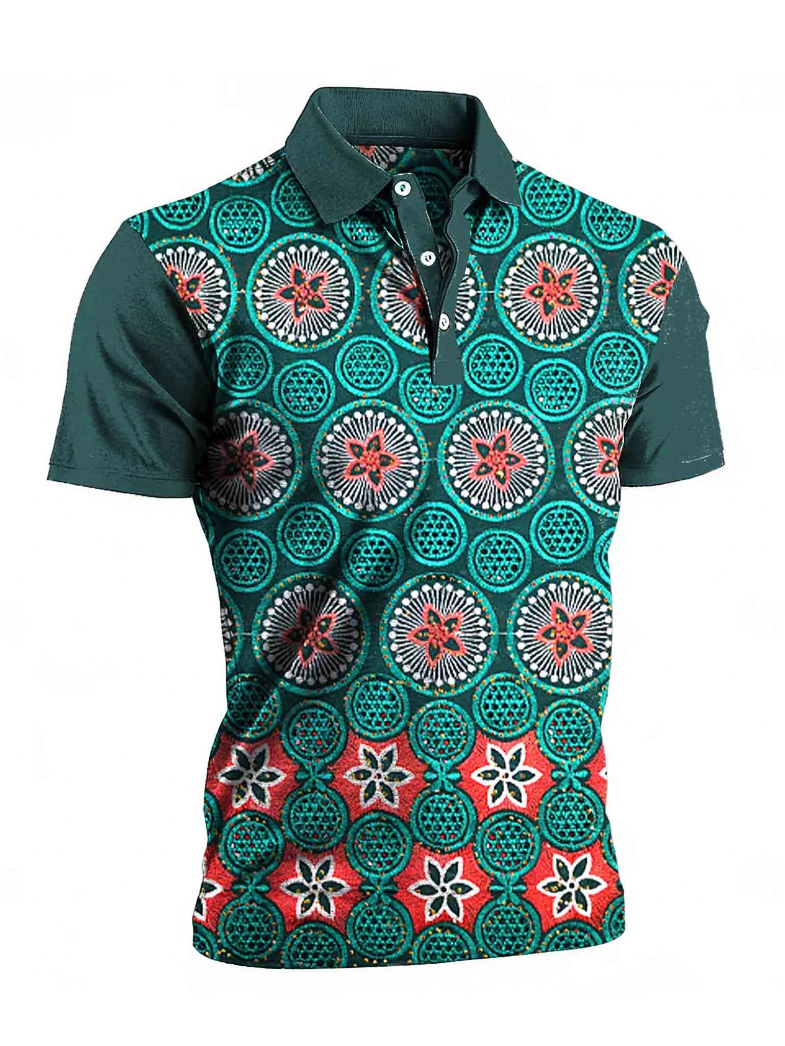Camisa polo geométrico Tribal diseños Art estampado casual de manga corta