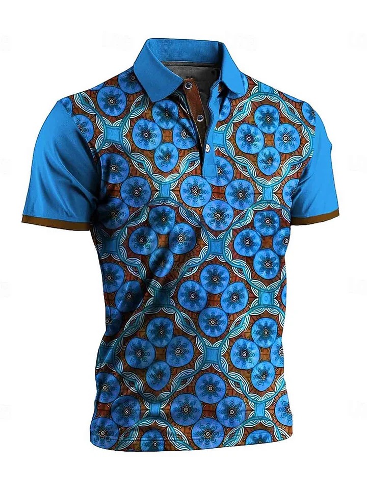 Camisa polo geométrico Tribal diseños Art estampado casual de manga corta