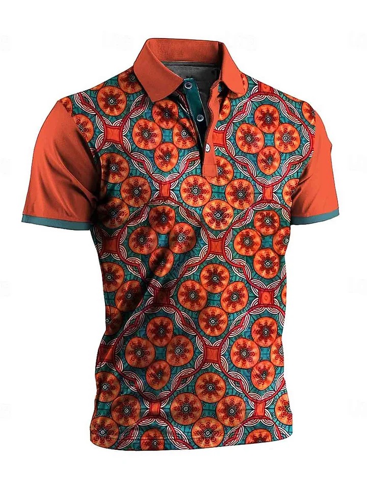 Camisa polo geométrico Tribal diseños Art estampado casual de manga corta