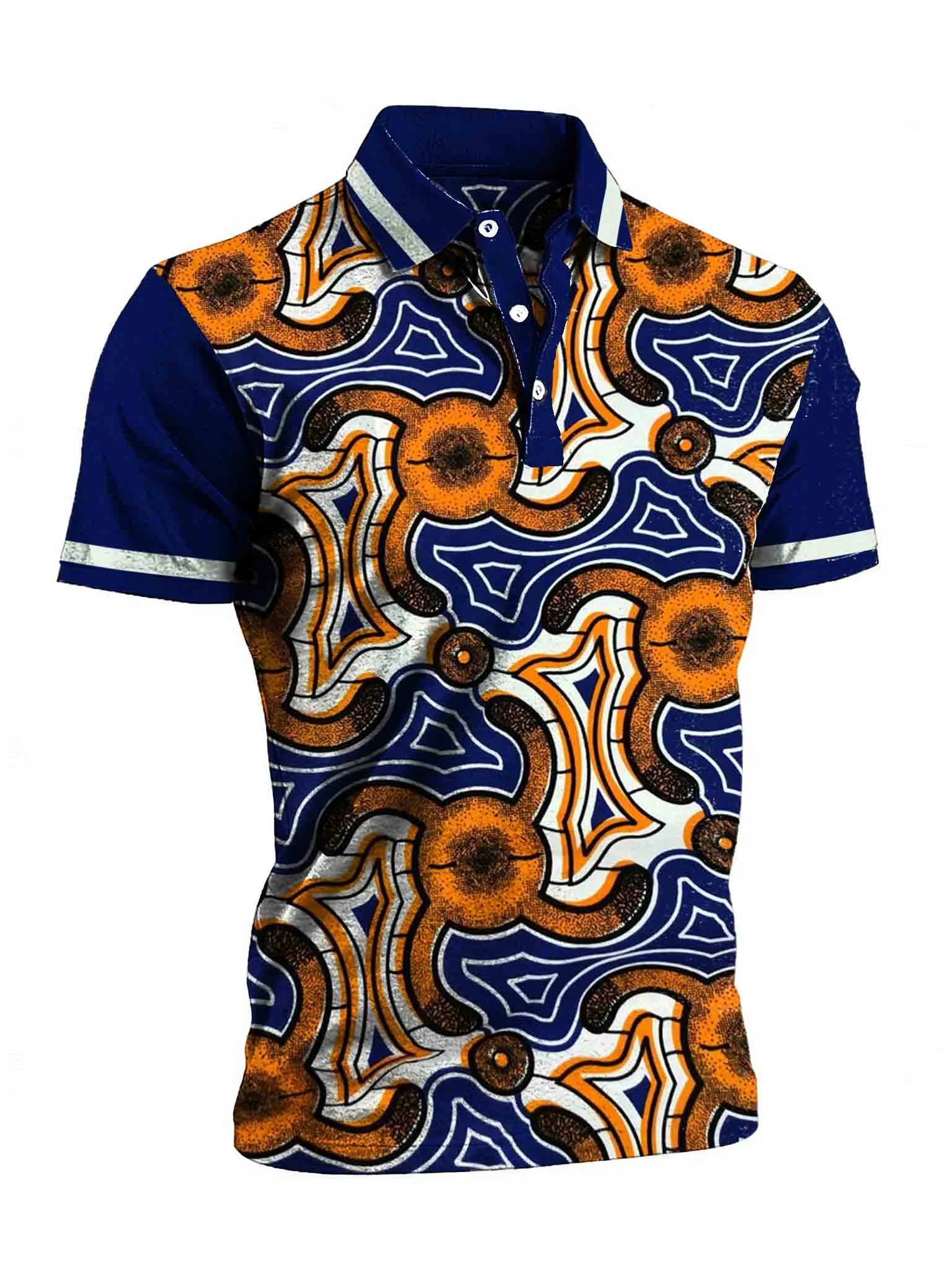 Camisa polo geométrico Tribal diseños Art estampado casual de manga corta