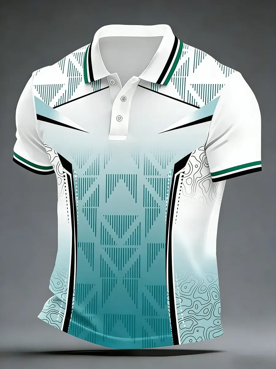 Camisa polo High Quality geométrico Art estampado de manga corta