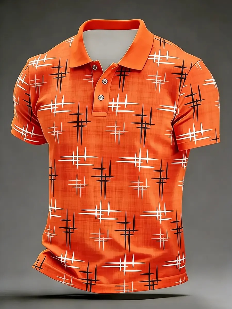 Camisa polo High Quality geométrico Art estampado de manga corta