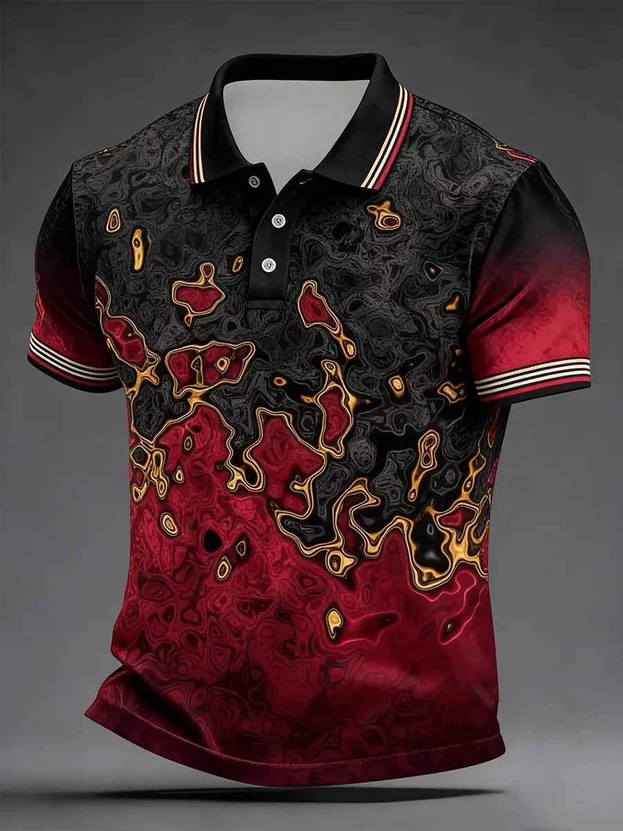 Camisa polo High Quality geométrico Art estampado de manga corta