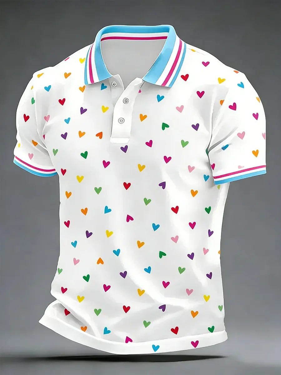 Camisa polo High Quality geométrico Art estampado de manga corta