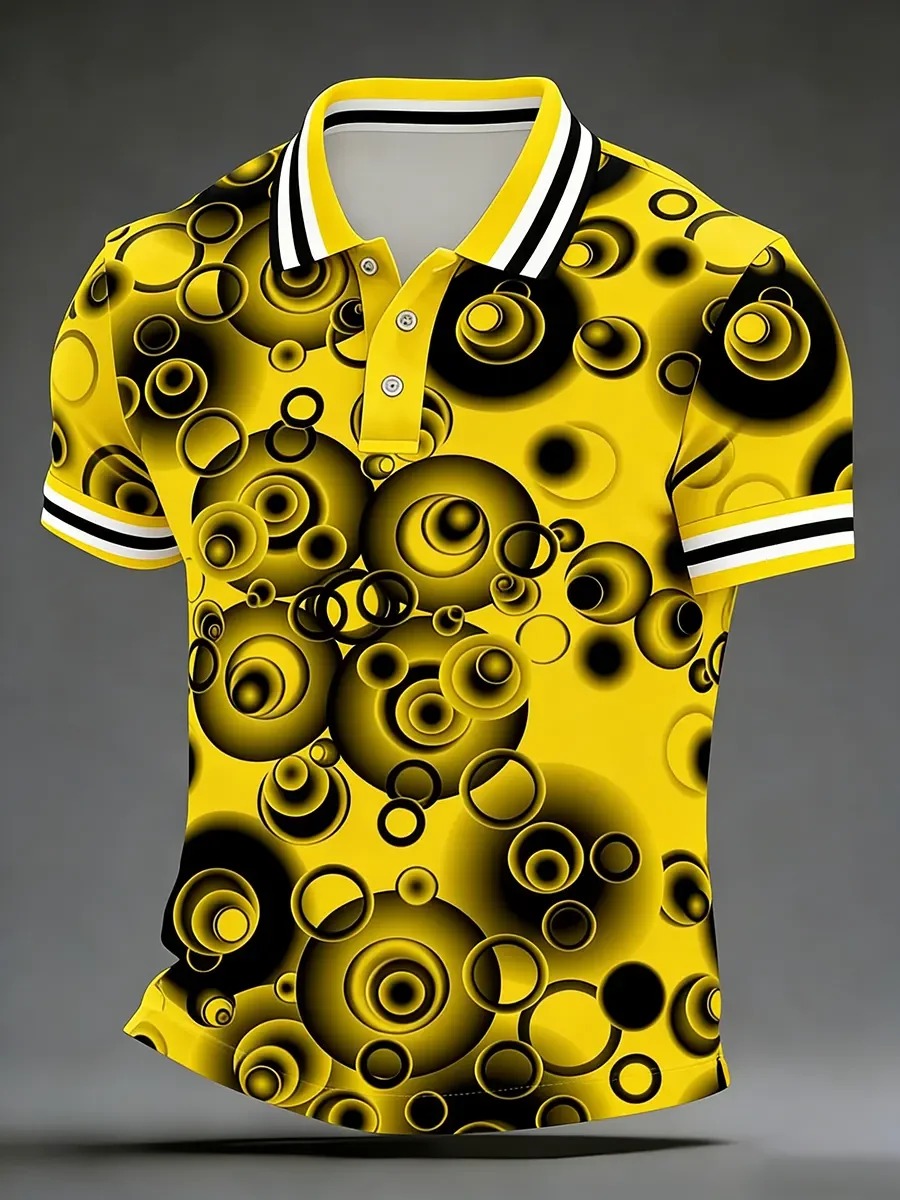 Camisa polo High Quality geométrico Art estampado de manga corta