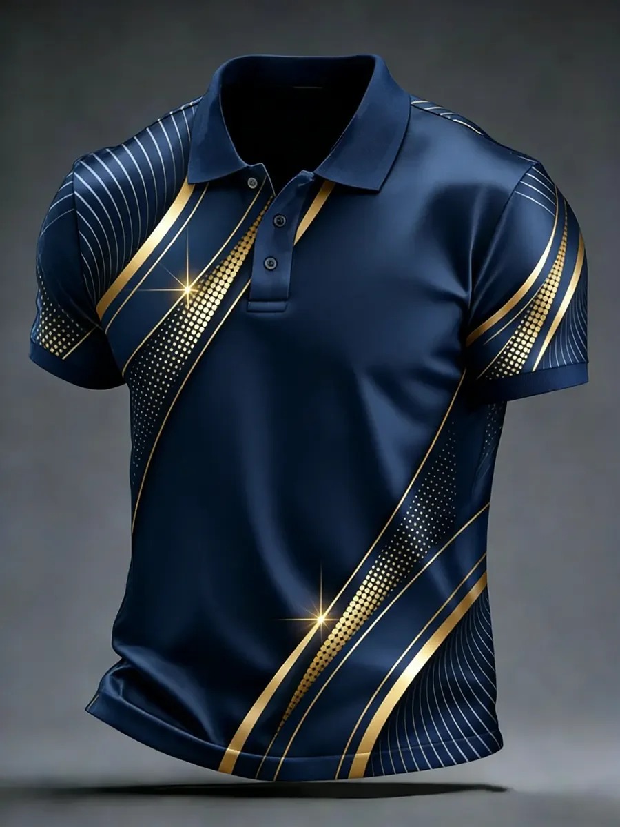 High Quality Geometric Art Print de manga corta camisa polo