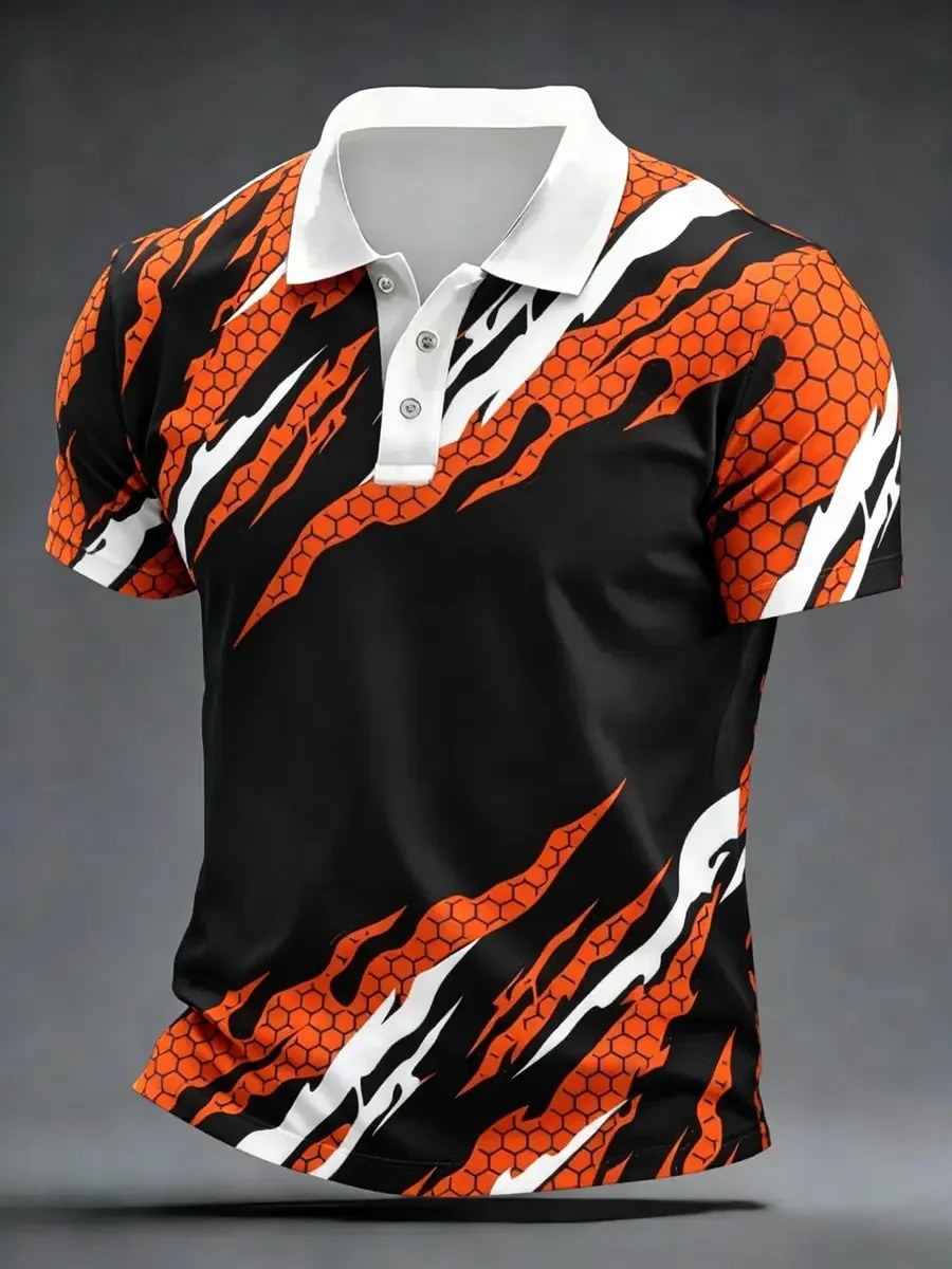 Camisa polo High Quality geométrico Art estampado de manga corta