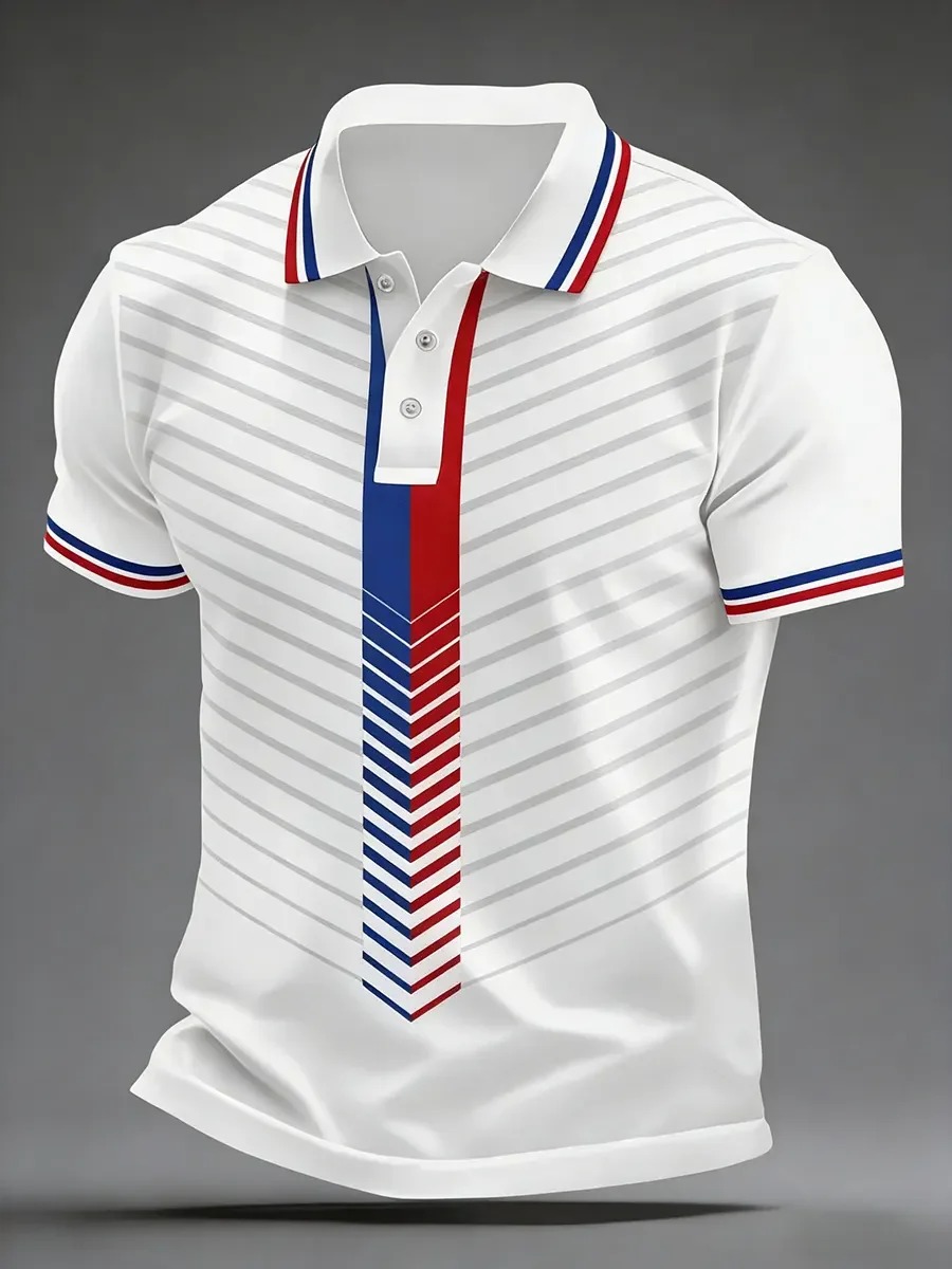 Camisa polo High Quality geométrico Art estampado de manga corta