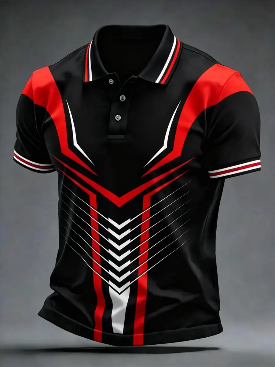 Camisa polo High Quality geométrico Art estampado de manga corta