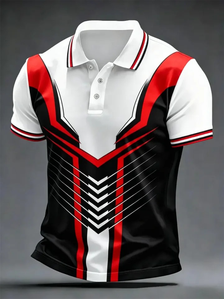 Camisa polo High Quality geométrico Art estampado de manga corta