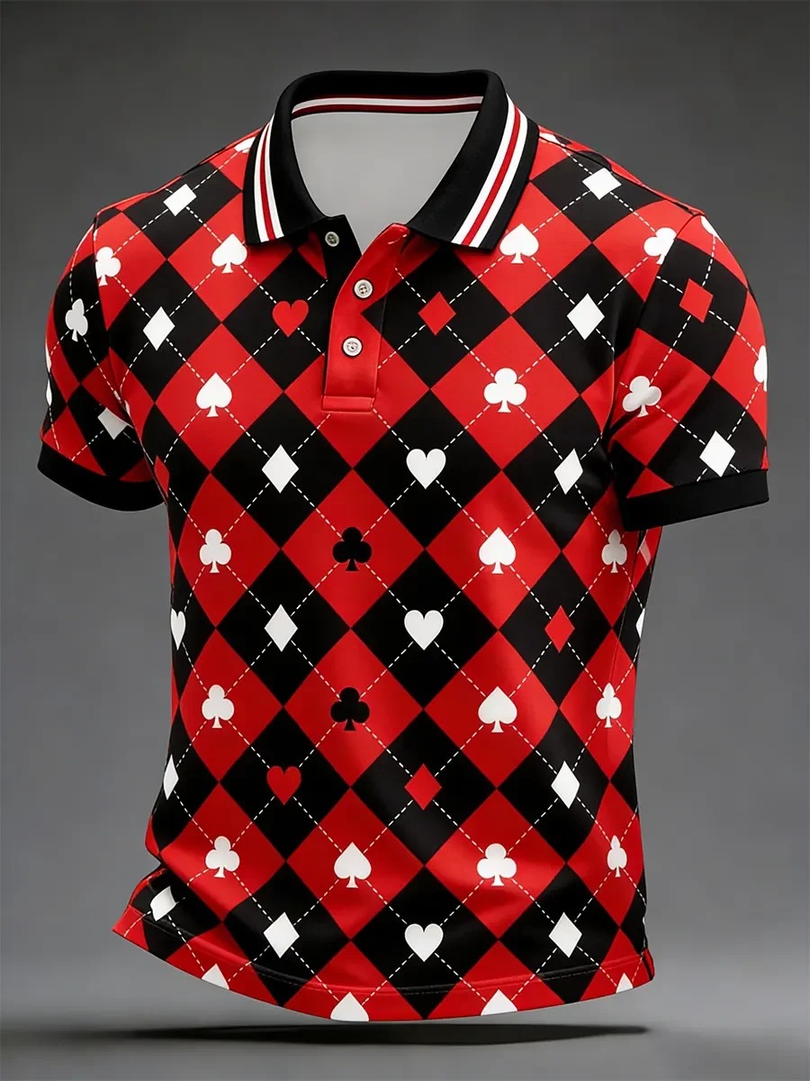Camisa polo High Quality geométrico Art estampado de manga corta