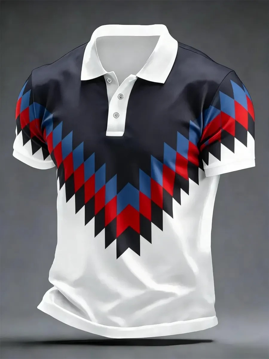 Camisa polo High Quality geométrico Art estampado de manga corta