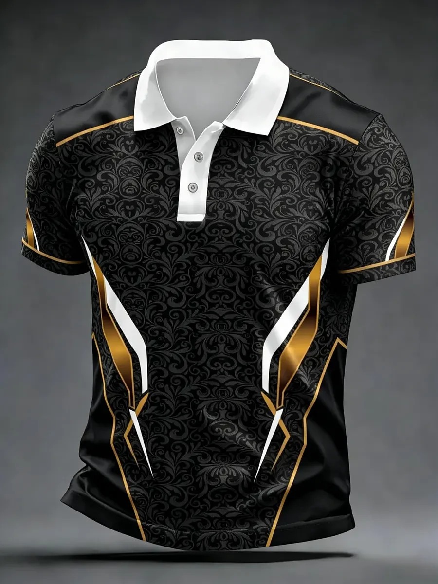 Camisa polo High Quality geométrico Art estampado de manga corta