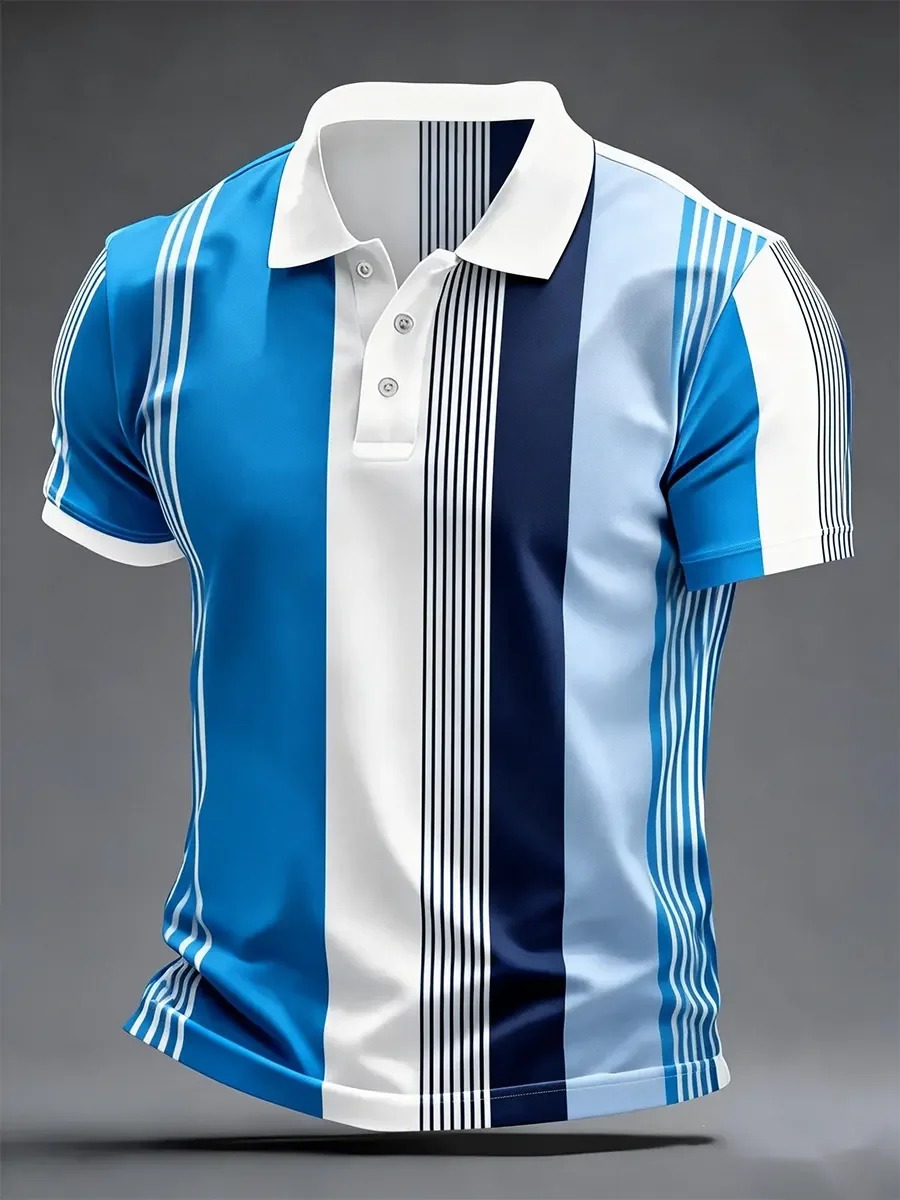 Camisa polo High Quality geométrico Art estampado de manga corta