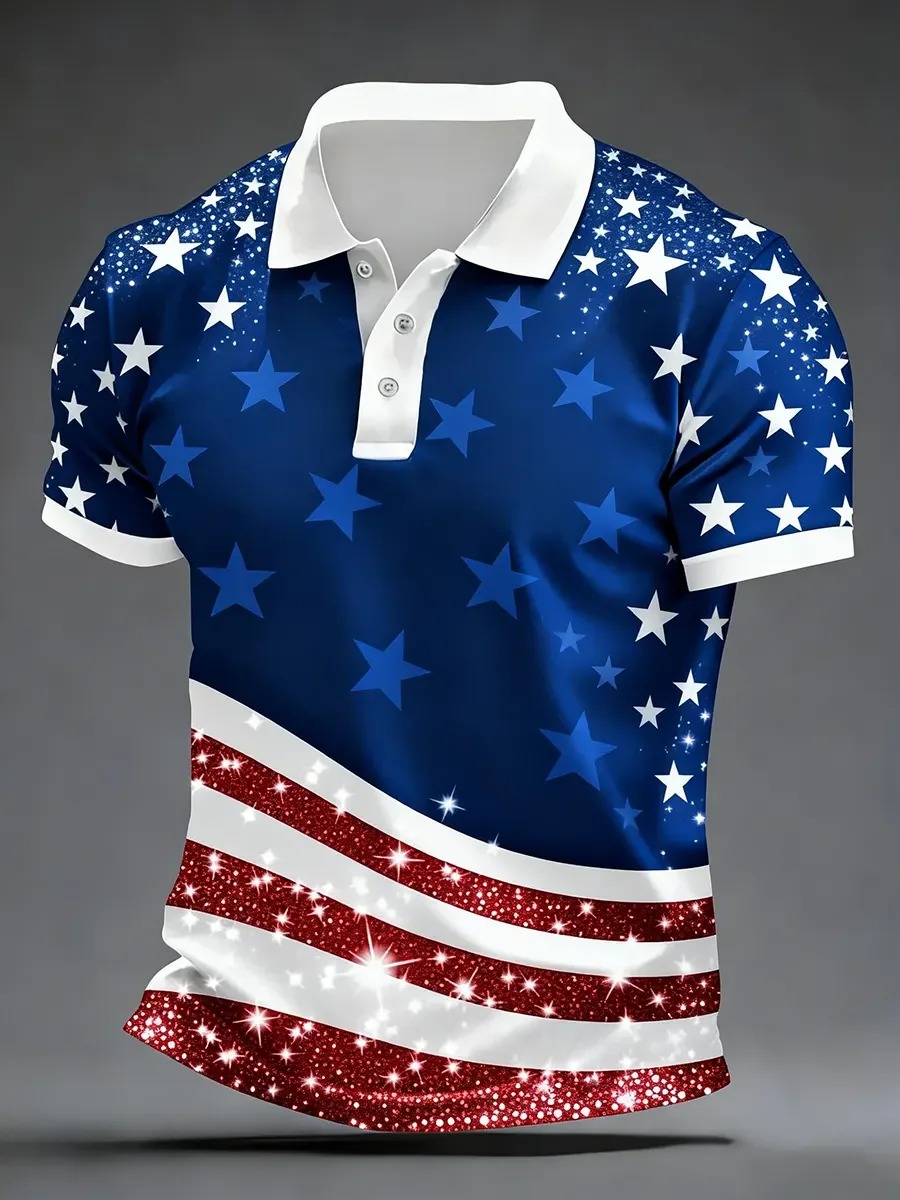 Camisa polo High Quality geométrico Art estampado de manga corta