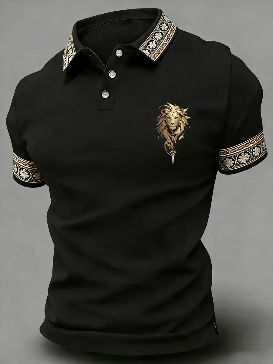 Camisa polo High Quality geométrico Art estampado de manga corta