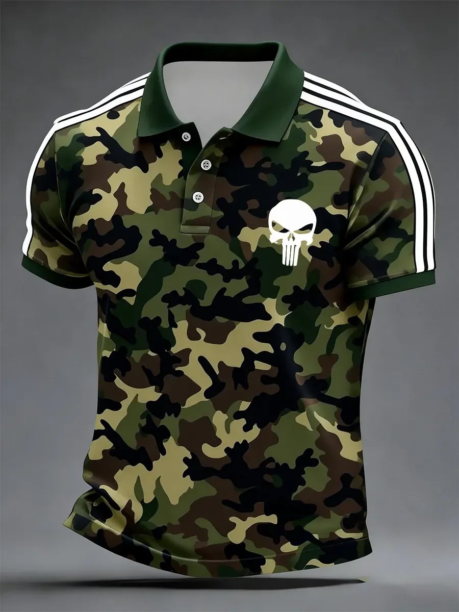 Camisa polo High Quality geométrico Art estampado de manga corta