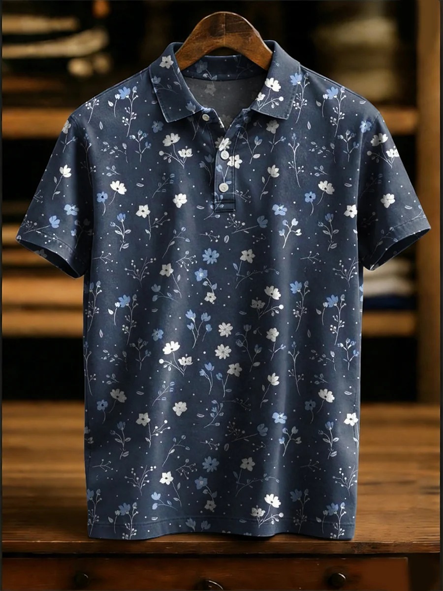 Camisa polo elegante floral Decorative diseños casual de manga corta