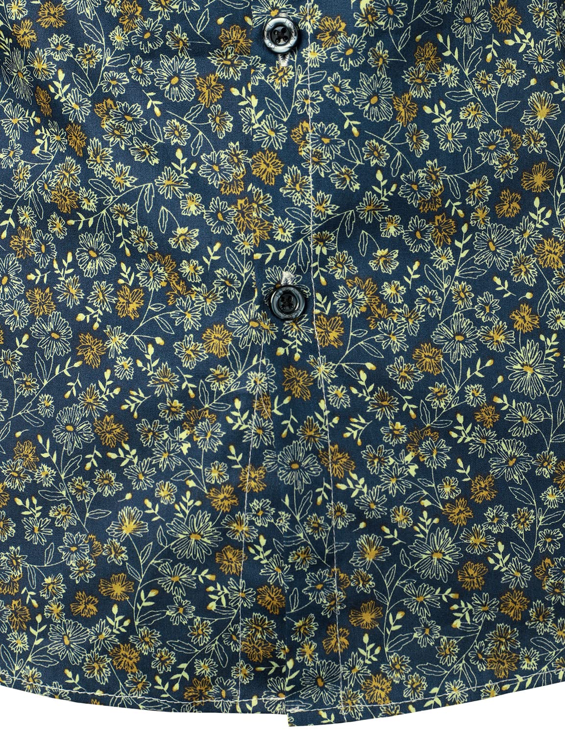 Camisa de vestir Navy Blue vintage floral estampado de algodón transpirable Flower Button de manga larga para hombre