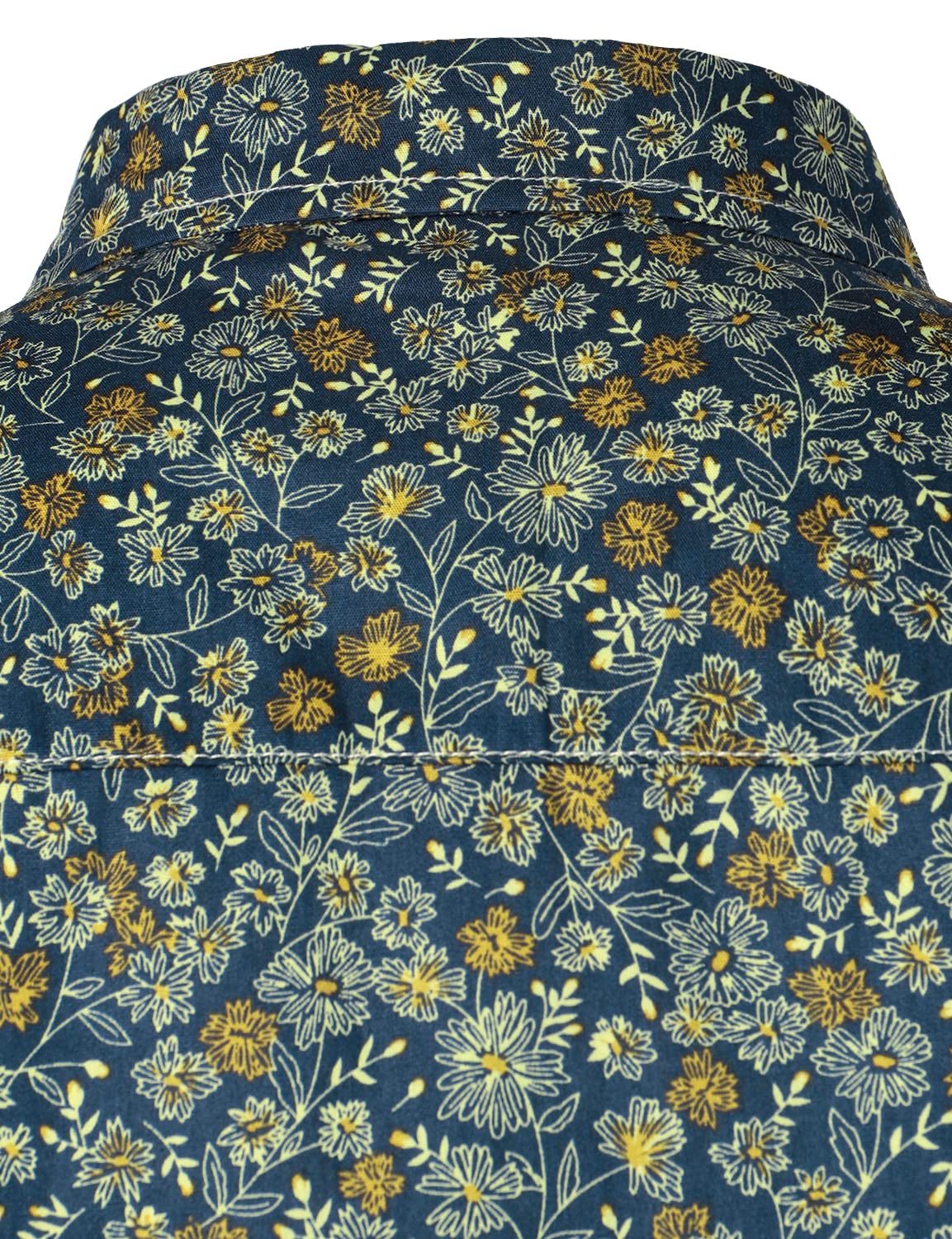 Camisa de vestir Navy Blue vintage floral estampado de algodón transpirable Flower Button de manga larga para hombre
