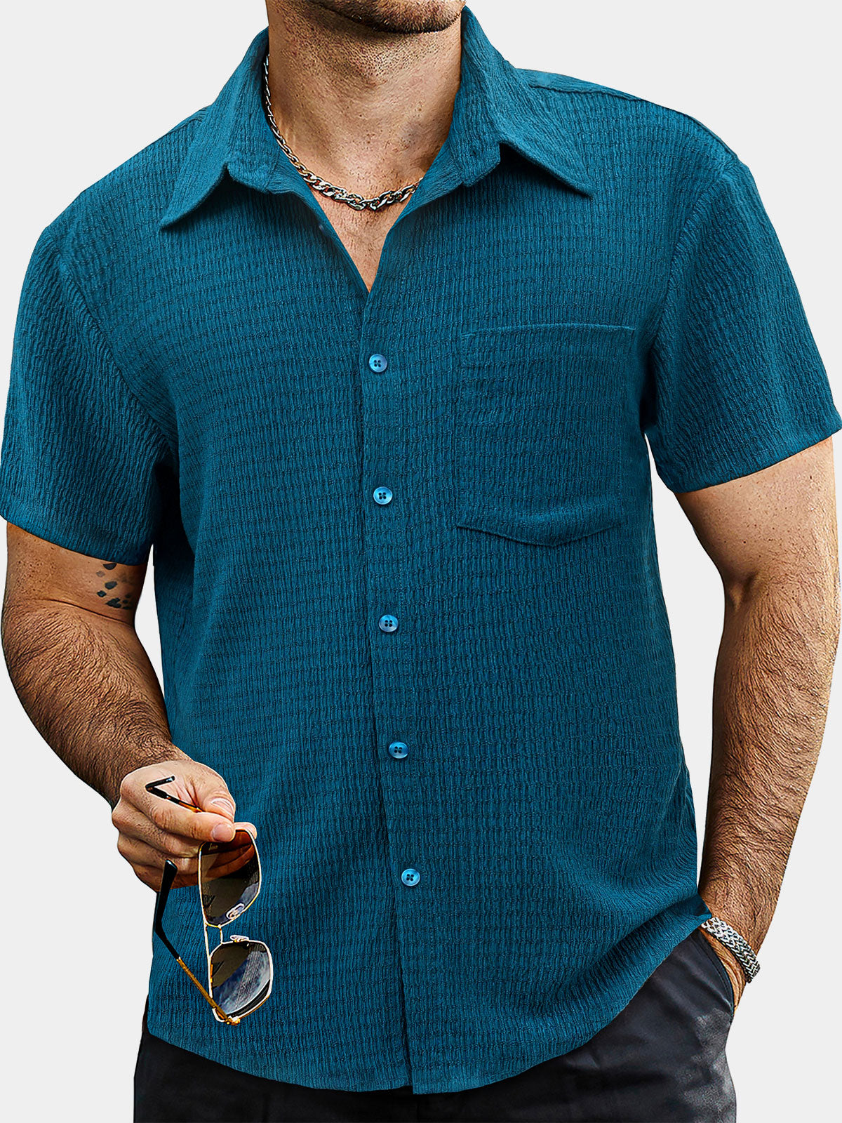 Camisa Summer Pocket casual de manga corta para hombre