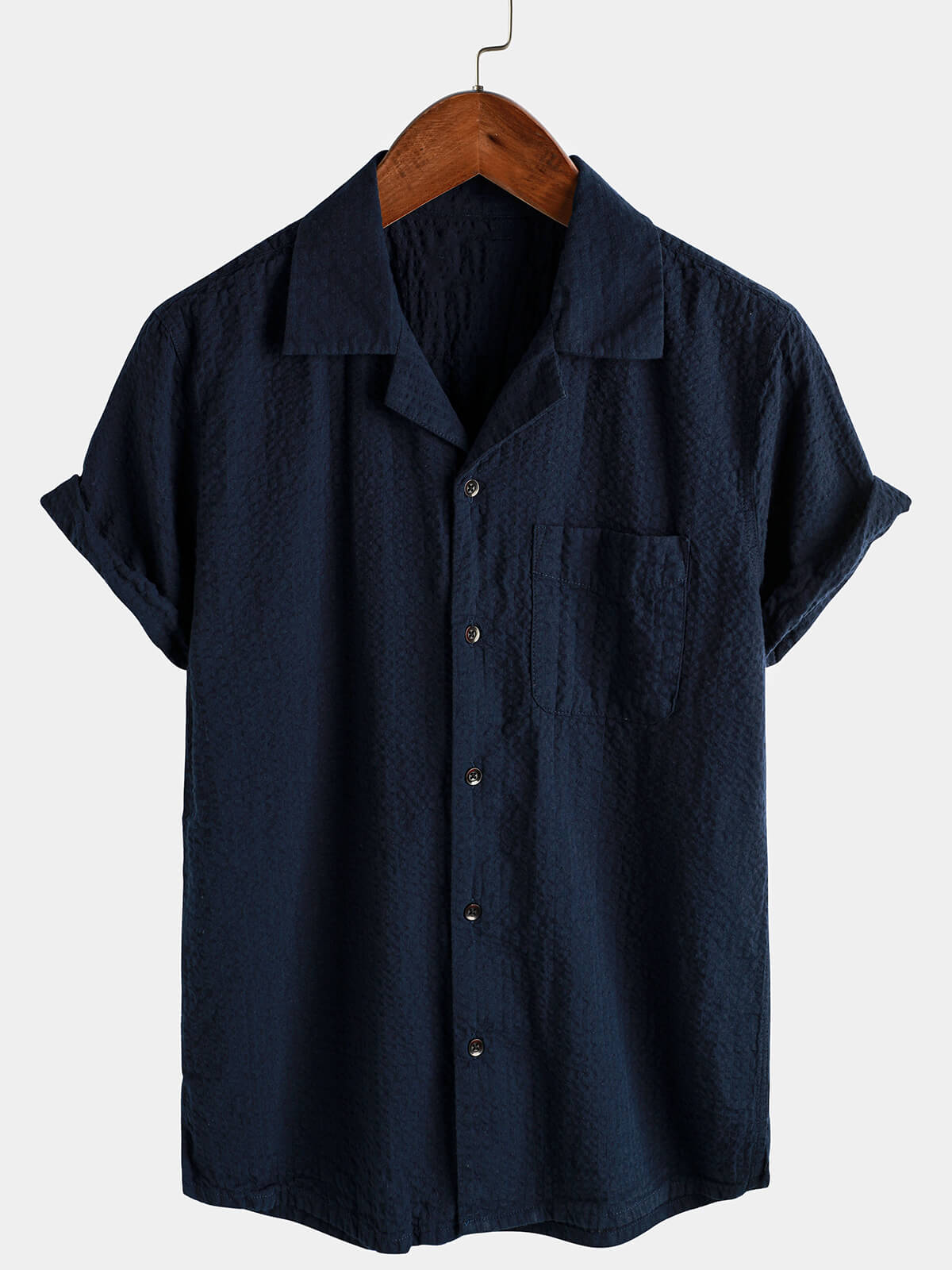 Camisa de algodón Pocket casual de color sólido Beach Summer Button Up de manga corta para hombre