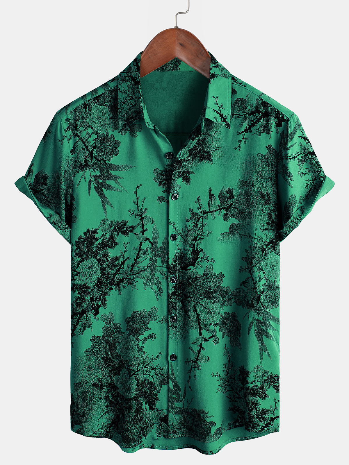 Camisa floral vintage Summer Hawaiian Rayon Holiday Button Up de manga corta para hombre