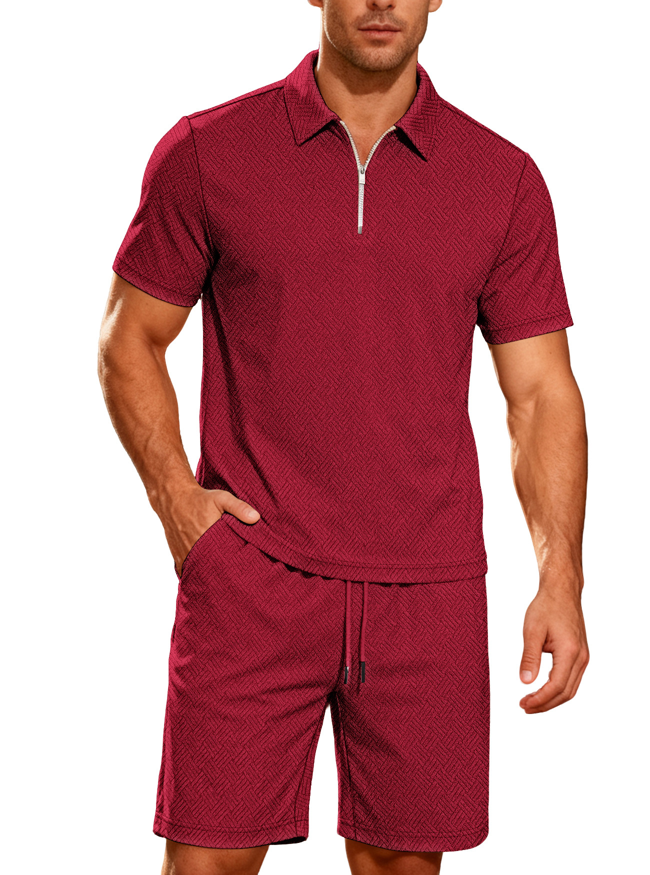 para hombre de manga corta Zip Polo shorts Set