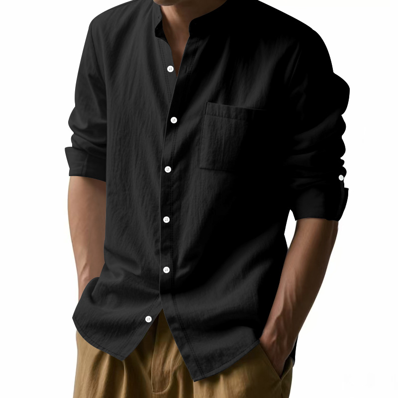 para hombre de lino Stand Collar camisa