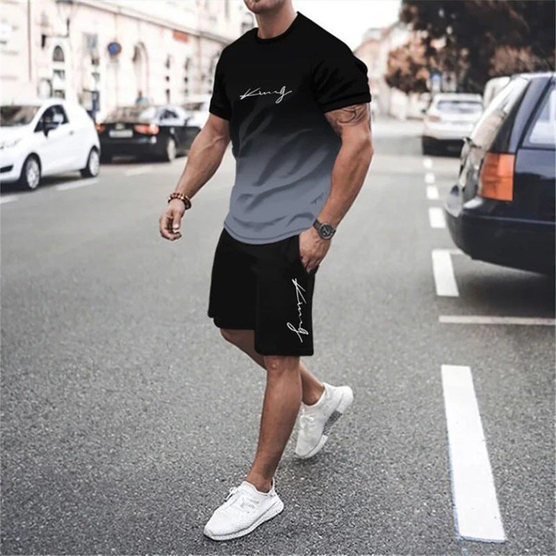 Camiseta 🏖️Summer Cool Deal: ONLY ￡15.99!!😎 Gradient Color & shorts Set para hombre