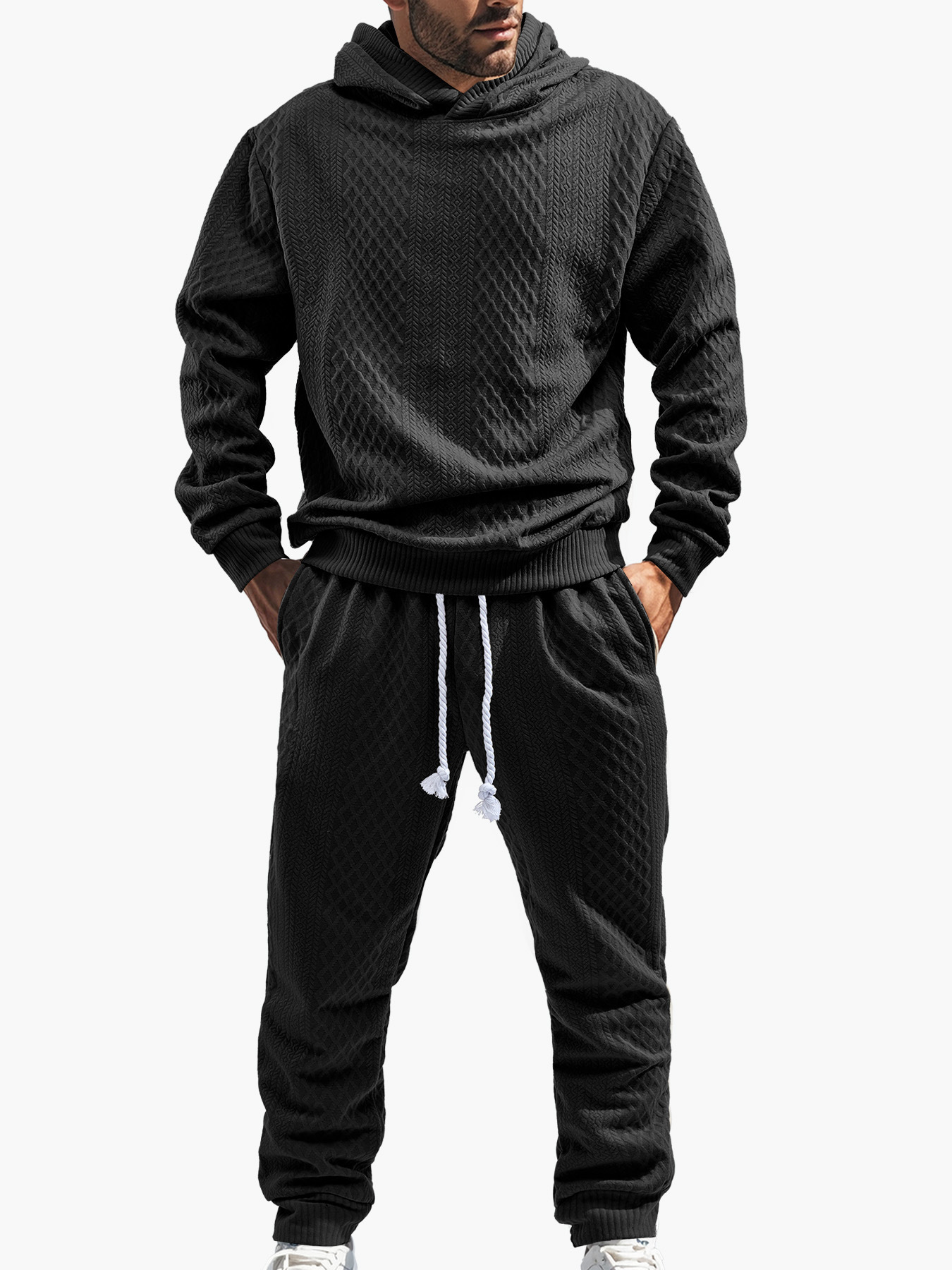 para hombre Relaxed de manga larga Jacquard sudadera con capucha & pantalón Set