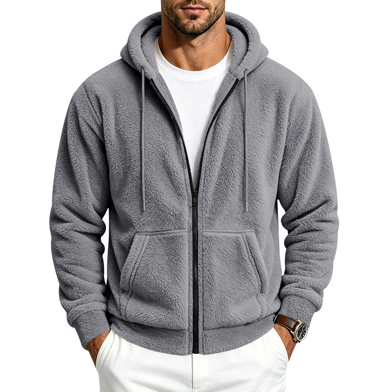 holgado-fitting double-sided Arctic fleece para hombre con cierre cardigan sudadera con capucha