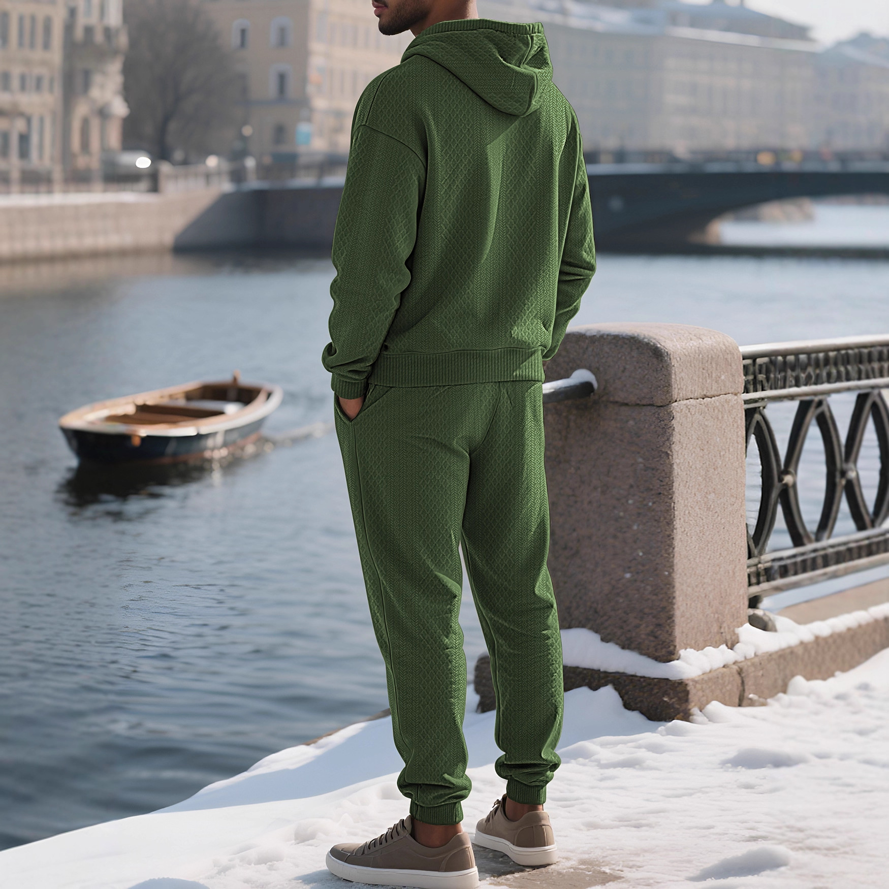 para hombre Relaxed de manga larga Jacquard sudadera con capucha & pantalón Set