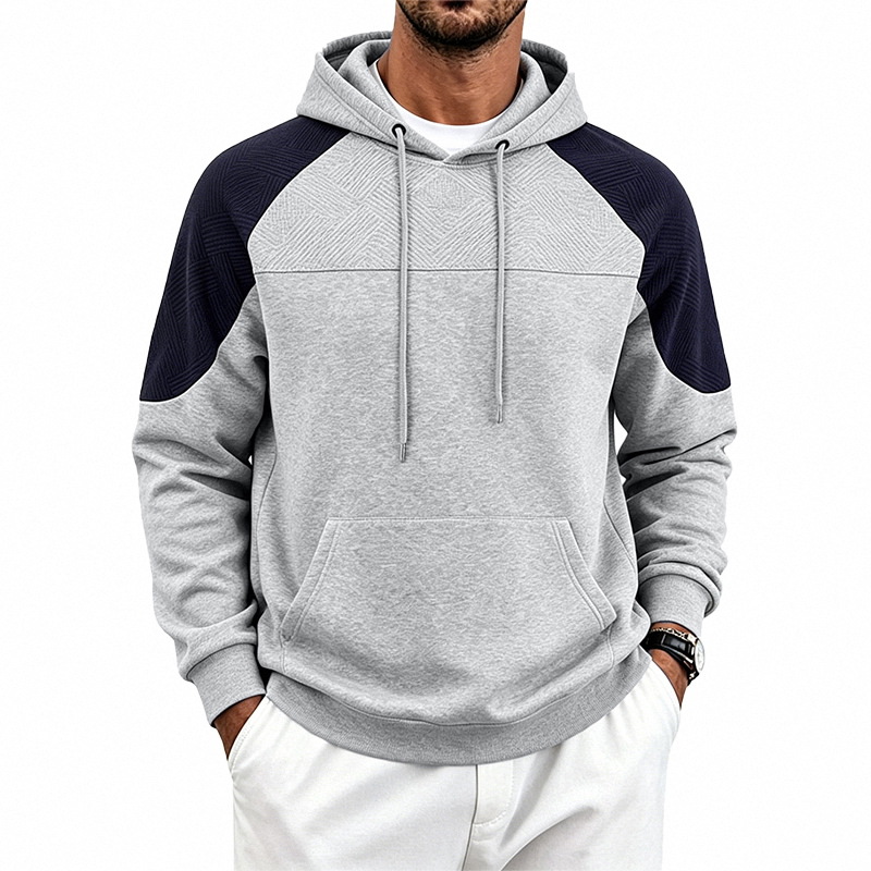 para hombre Colorblock Textured sudadera con capucha | Relaxed Fit Pullover Sweacamiseta