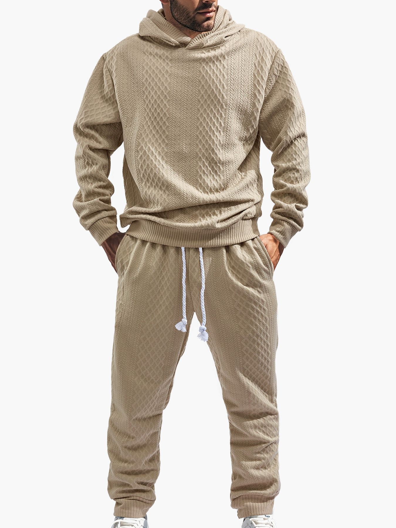 para hombre Relaxed de manga larga Jacquard sudadera con capucha & pantalón Set
