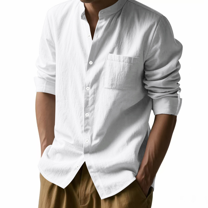 para hombre de lino Stand Collar camisa