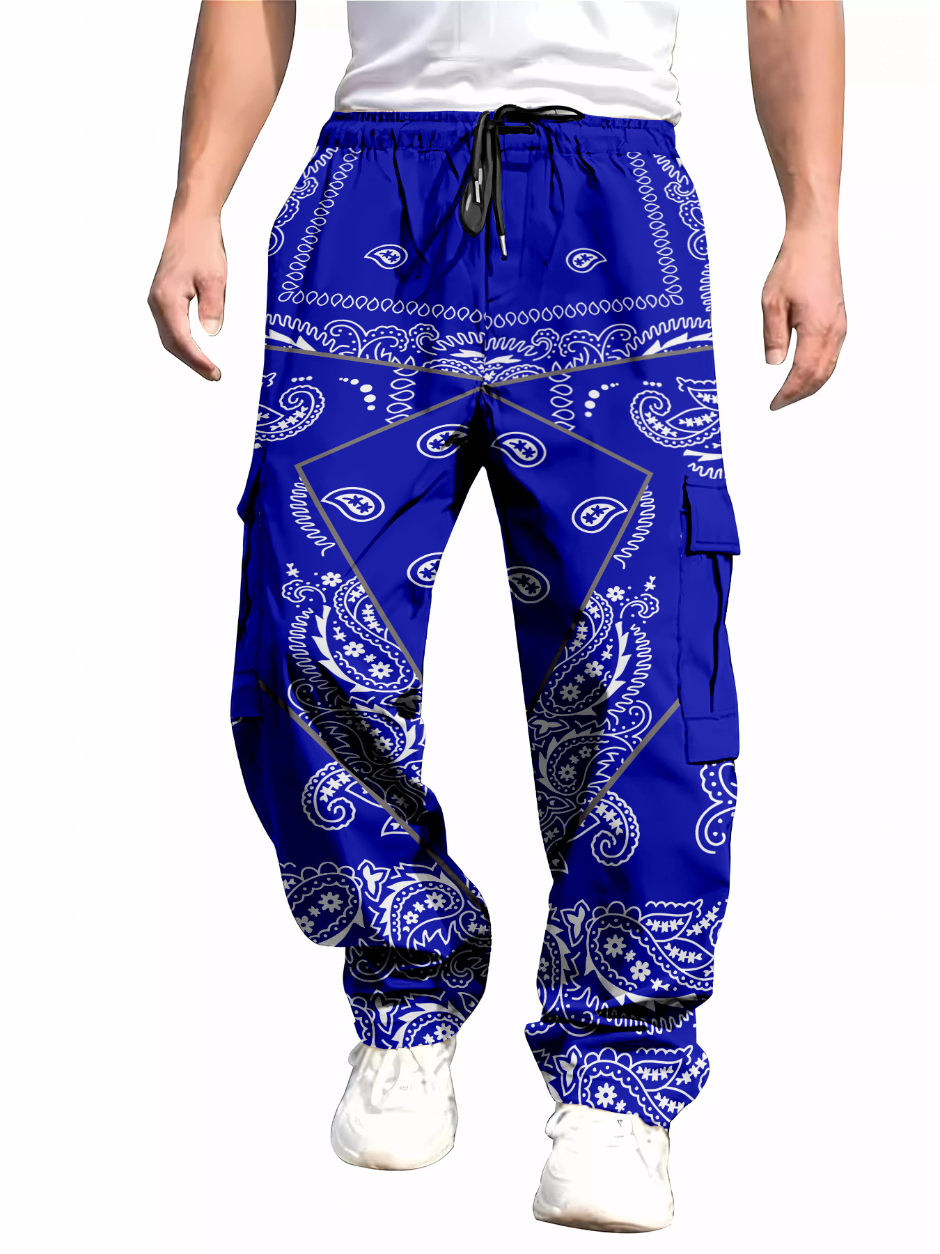 para hombre All-Over Print Cargo pantalón | Multi-Pocket Drawstring Trousers