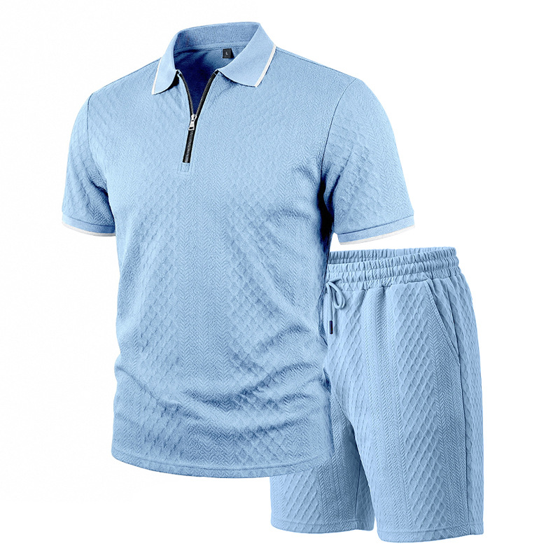 para hombre Jacquard camisa polo & shorts Set | Relaxed con cierre Commuter 2-Piece