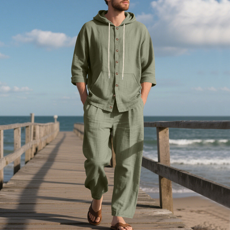 para hombre de lino camisa & pantalón Set