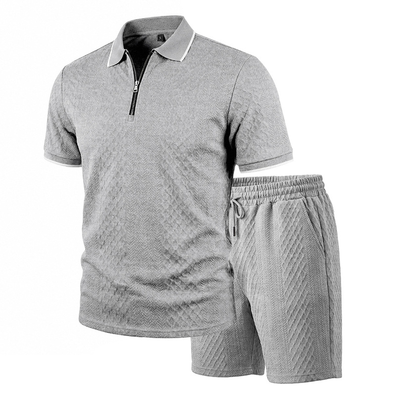 para hombre Jacquard camisa polo & shorts Set | Relaxed con cierre Commuter 2-Piece